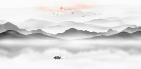 新中式抽象水墨山水风景背景墙