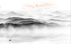 新中式抽象水墨山水风景背景墙
