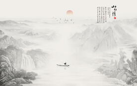 国画山水情背景墙