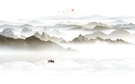 中式禅意水墨山水画电视背景墙