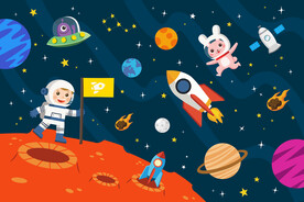 卡通宇航员火箭宇宙星球太空背景
