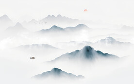 意境水墨群山水画电视背景墙