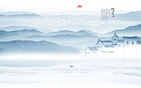 水墨江南水乡背景墙