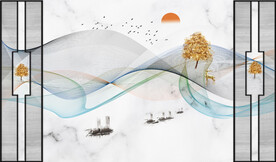 新中式水墨山水爵士白装饰画