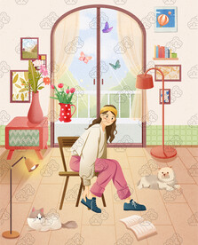 温馨休闲居家室内女孩