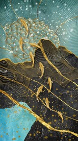 抽象艺术九鱼画