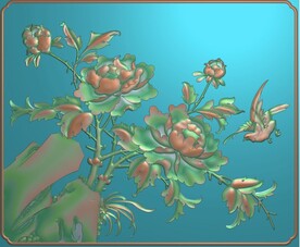 牡丹花鸟精雕图