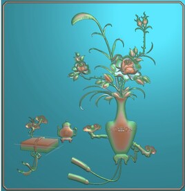 书柜门板月季花瓶精雕图