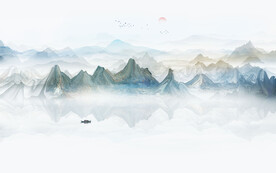 新中式床头山水画背景墙