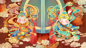 兔年门神国潮插画主形象原创