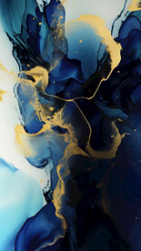 蓝色水墨金箔抽象画