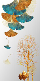 山水画背景墙 树 杏叶