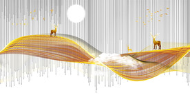 山水画背景墙 麋鹿 弧线