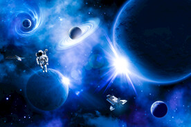 蓝色宇宙星球太空宇航员银河背景