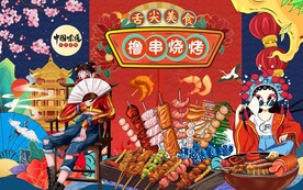 国潮烧烤烤肉背景图片