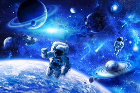 蓝色宇宙星空太空星球宇航员背景