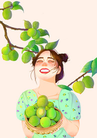 青梅美女插画