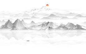 新中式山水画电视背景墙壁画