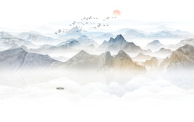 禅意水墨山水画背景墙