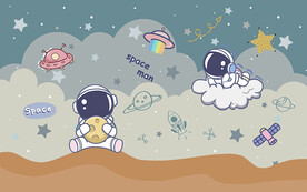 可爱卡通宇航员太空儿童房背景墙