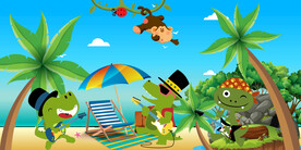 卡通沙滩鳄鱼背景画