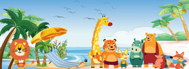 卡通动物沙滩海景