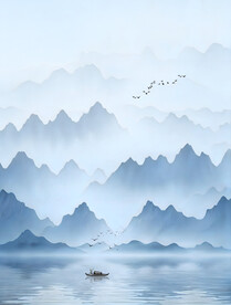 新中式山水画背景墙