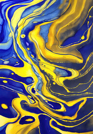 蓝金色炫彩流体抽象画