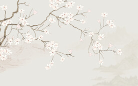 新中式工笔花鸟画床头背景墙