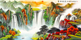 国画高山流水山水画