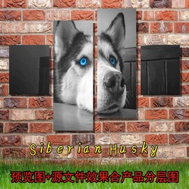 哈士奇四件套 背景墙挂图
