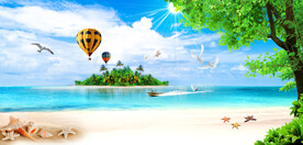 唯美蓝天白云大海沙滩海岛