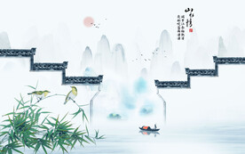 水墨江南水乡背景墙