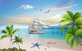 沙滩海景椰树背景墙