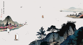 水墨山水画江南春色