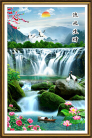 流水生财瀑布山水画