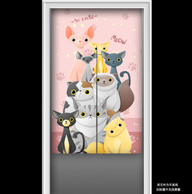 可爱卡通猫咪粉色门帘半帘