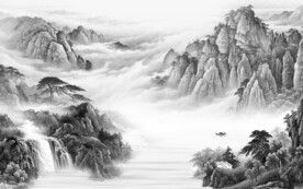 灰色现代山水画