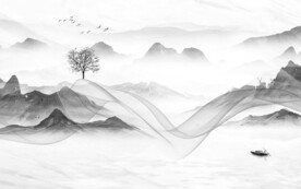 别墅 灰色中式山水 Tif分层