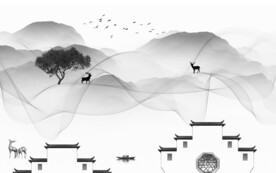 新传 灰色中式山水 Tif分层