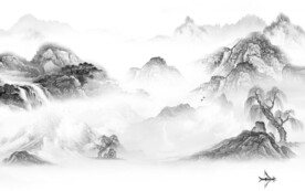 高端 灰色中式山水 Tif分层