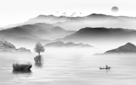 现代 灰色中式山水 Tif分层