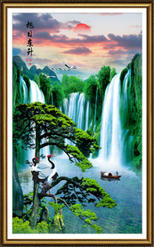 流水生财瀑布山水画