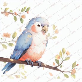 水彩画树枝上的鸟