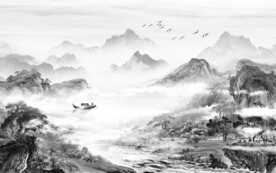 高端 淡雅灰山水画 灰色山水画