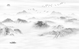 中式 现代灰山水画 TIF分层