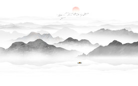 简约水墨山水背景墙画
