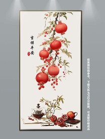手绘石榴多籽多福玄关装饰画