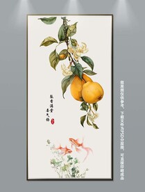 新中式手绘雪梨水果装饰画