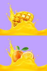 芒果橙子果汁飞溅